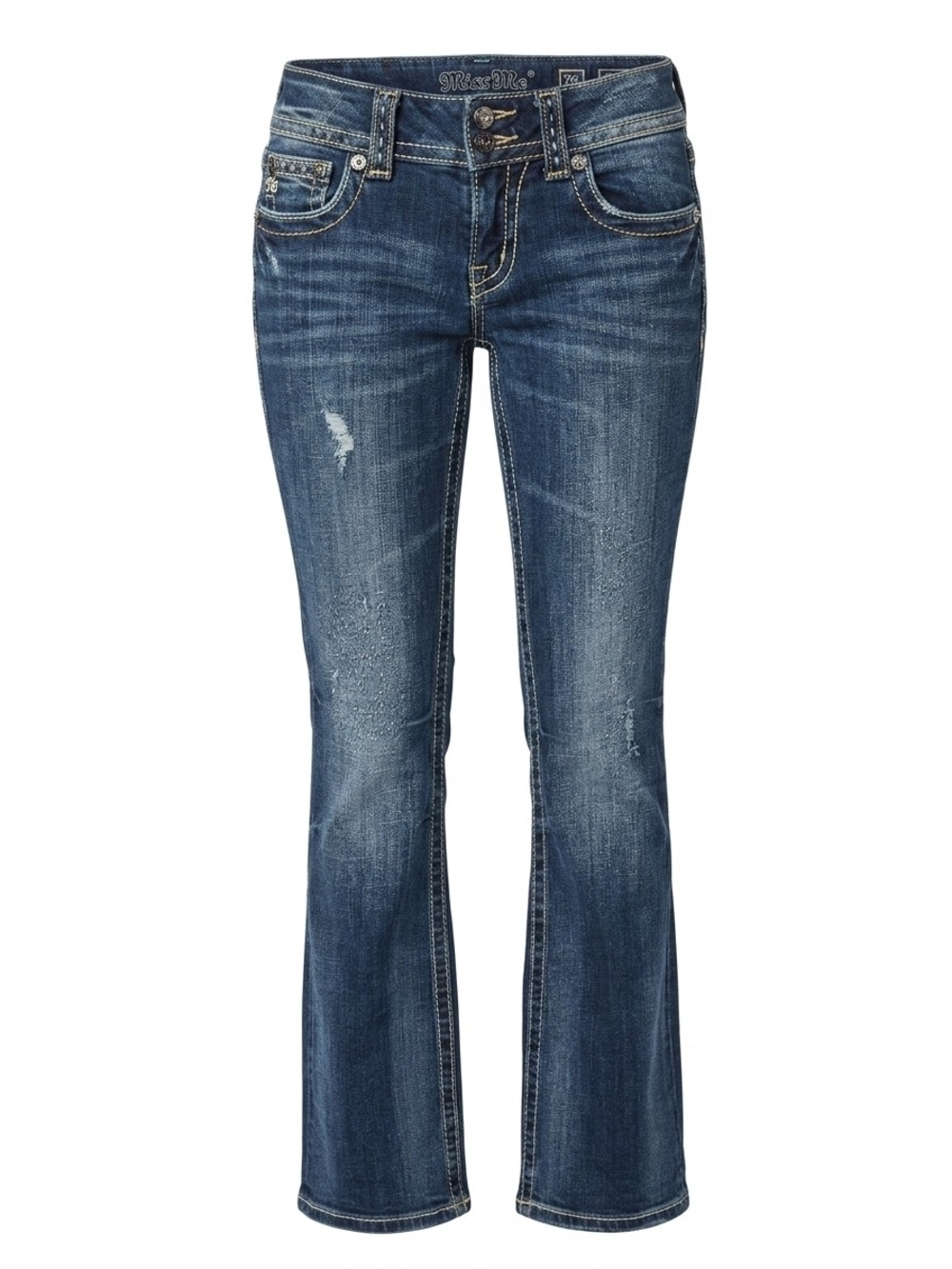 Miss Me Blue Flared Mid-Rise Jeans with Light Whiskering